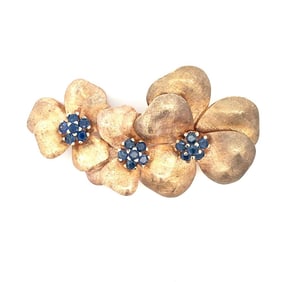14K Yellow Gold Triple Flower Sapphire Pin