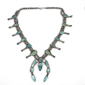 Sterling Silver Turquoise Squash Blossom Necklace
