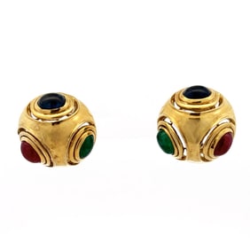 14K Ruby Sapphire Emerald Earrings