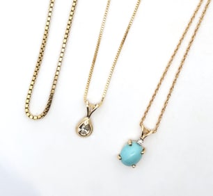 Three 14K Gold Chains and Two Pendants