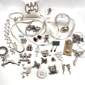 Thirty-Four piece sterling Silver Jewelry Lot Kabana Begay