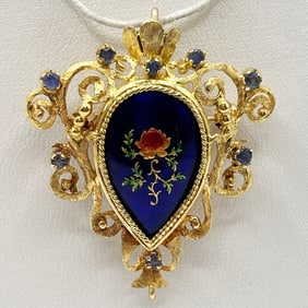 14K sapphire and Enamel Pin or Pendant