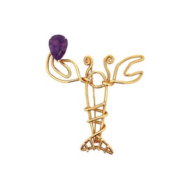 18K Gold Amethyst Lobster Pin Brooch