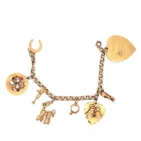 14K Gold Charm Bracelet with Eight charms