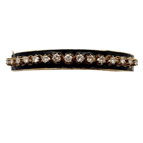 Victorian Revival 14K Diamond Enamel Bangle Bracelet