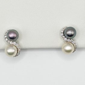 14K White & Gray Cultured Pearl Earrings