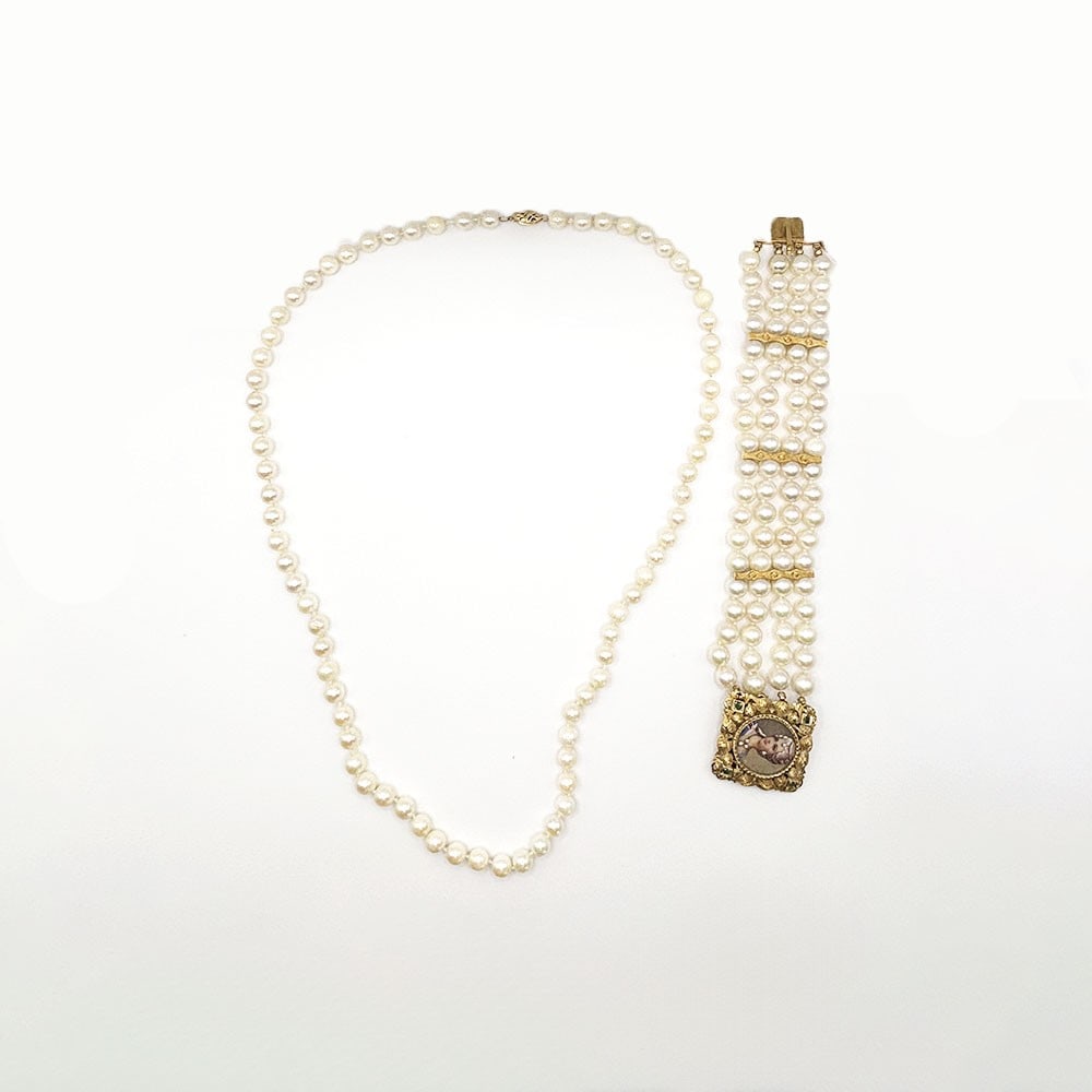 18K Miniature Portrait & Pearl Bracelet & Necklace (1 of 6)