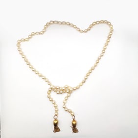 18K yellow gold Cultured pearl Lariat / Tassel style Necklace