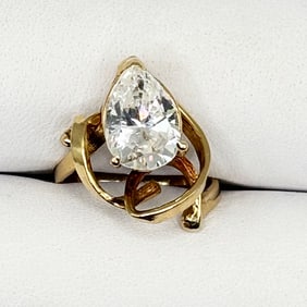 14K yellow gold handmade ring with CZ