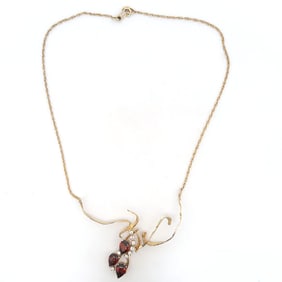 14K Handmade Diamond & Garnet Necklace