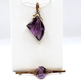 Two piece lot Amethyst Pin & Pendant