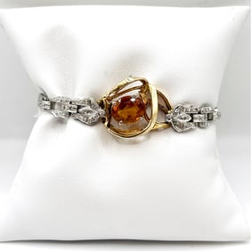 Platinum & 14K Gold Citrine and Diamond Bracelet