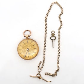 18K pocket watch with 14K pocket watch chain