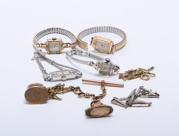 An Assorted Group of Watches and Chains, Some Gold