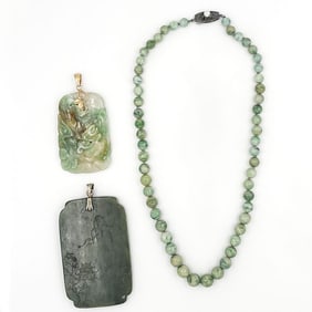 Three piece Carved Jade Necklace Pendant