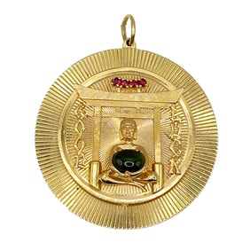 Asian 14K Buddha Gemstone Pendant