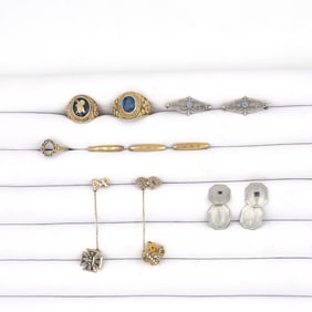 Eleven piece lot 10K 14K cufflinks pin rings misc