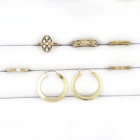 Six piece 14K and 18K Ring and Earring Lot