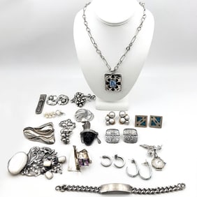 Eighteen piece Sterling Jewelry Signed Earrings Bracelet