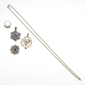 Five piece Antique 14K and 10K Pendant Necklace