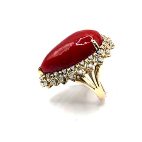 14K Red Coral and Diamond Statement Ring