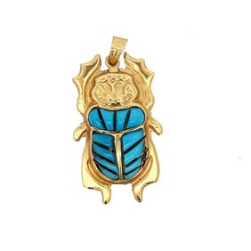 18K Inlaid lapis turquoise Scarab Pendant