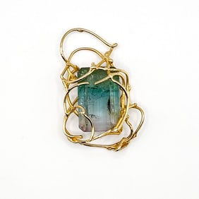 14K Yellow Gold Tri Color Tourmaline Pendant