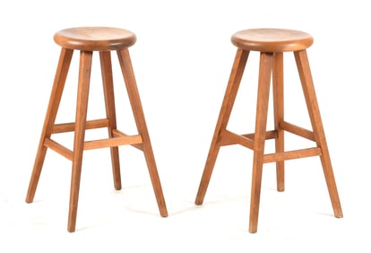 Pair of Thomas Moser Cherry Splay Leg Bar Stools, Auburn, Maine, Dated 1996