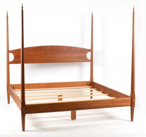 Thomas Moser King Size Cherry Pencil Post Bed, Auburn, Maine, Dated 2005