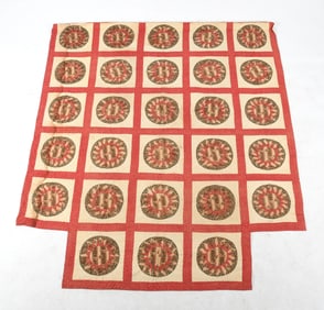 American Calico 'Mariner's Compass' Pieced Counterpane Quilt, Mid 19th Century