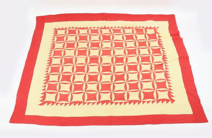 Red and Pale Yellow 'Robbing Peter to Pay Paul' Pieced Quilt, Early 20th Century