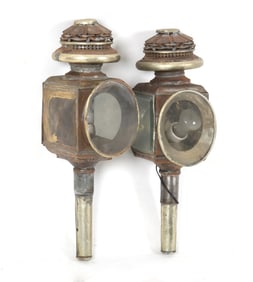 Pair of Tin and Beveled Glass Carriage Lamps, 19th Century