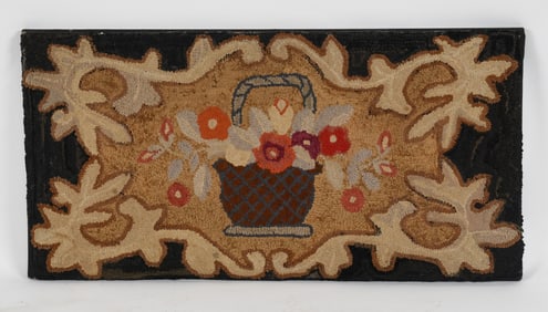 American Folk Art Floral Hooked Rug, Late 19th Century