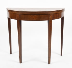 Federal Style Inlaid Mahogany Demilune Card Table, Late 19th Century