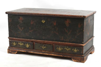 Pennsylvania Paint Decorated Tulip Poplar Dower Chest, Dated 1791