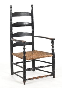 American Black-Painted Ladderback Armchair, 18th/19th Century