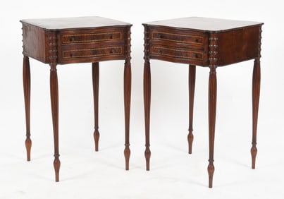 Pair of Federal Style Inlaid Mahogany Two Drawer Stands / Work Tables