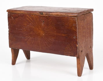American Paint Decorated Miniature Six Board Blanket Chest, 19th Century