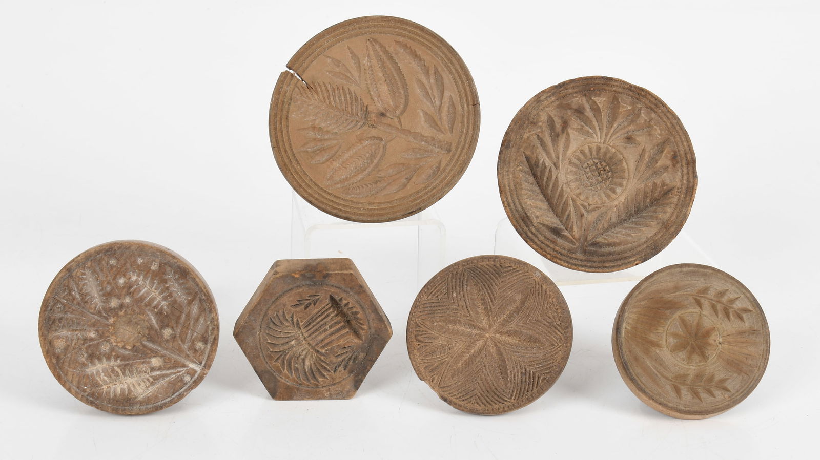 Group of Six American Primitive Carved Butter Prints / Stamps, 19th Century (1 of 8)