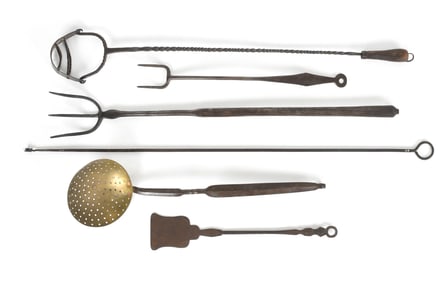 Six Wrought Iron and Brass Tools, Late 18th / Early19th Century