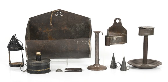 Group of Tin and Sheet Iron Lighting Devices and Accessories, 18th-19th Century