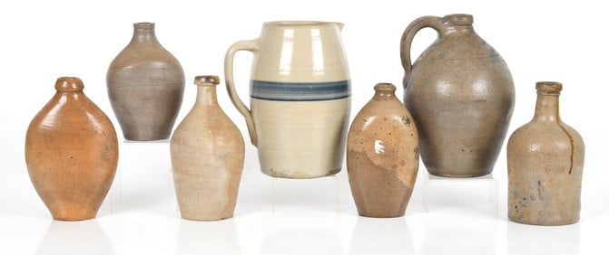 Seven Pieces of American Salt Glazed Stoneware Pottery, 19th Century