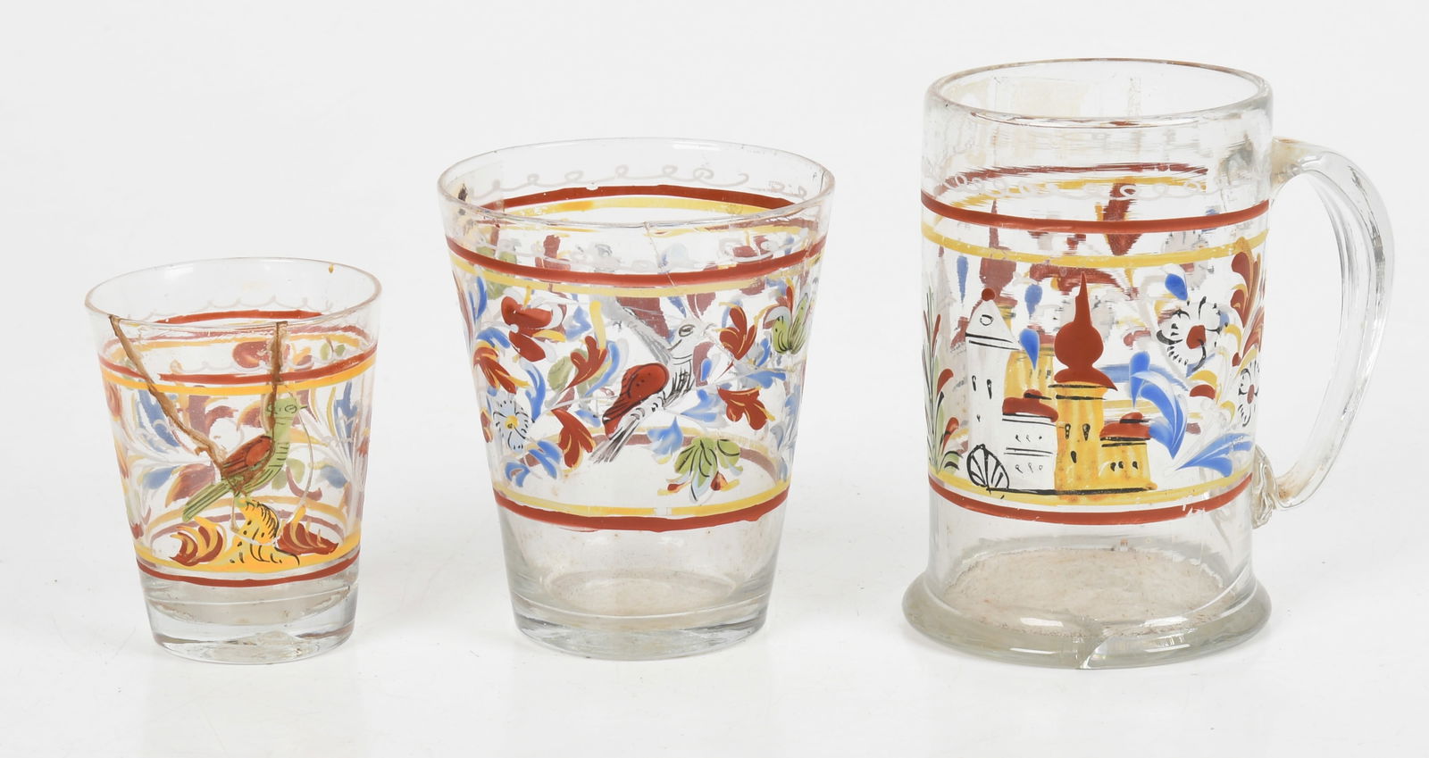 Three Pieces of Stiegel-Type Free Blown and Polychrome Enameled Colorless Glass (1 of 14)