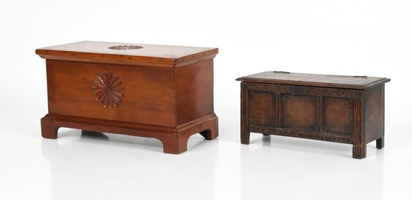Two Miniature Carved Blanket Chests, 19th Century