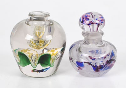 Two Art Glass Paperweight Inkwells