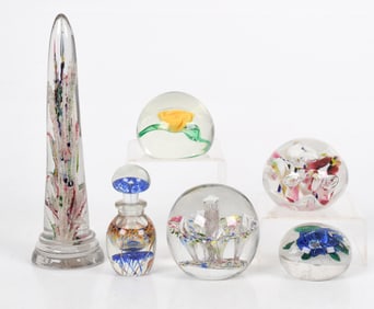 Six Paperweights, Multiple 19th Century Examples