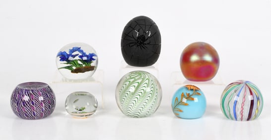 Eight Contemporary Paperweights, Including Lundberg and Burchfeld