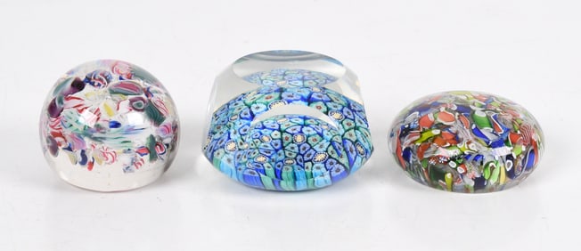 Three Paperweights, Two Scramble and A Millefiore Example