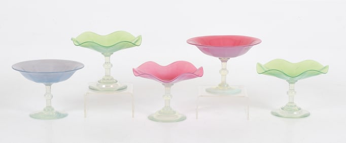 Five Dorflinger Opalescent Glass Compotes