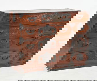 Japanese Metal Mounted Keyaki Elm Sendai Tansu Chest, 20th Century